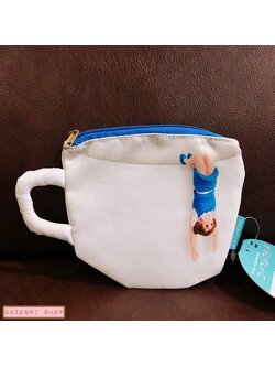 กระเป๋าใส่เหรียญ/ของเล็กน้อย สาวน้อยเกาะแก้ว Cup no Fuchiko สีขาวน้ำเงิน ขนาดไม่รวมหูแก้ว 12 x 12 ซม.