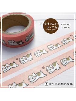 Masking Tape เทปตกแต่งจากญี่ปุ่น Furukawashiko ลายแมวกับหัวใจ พื้นสีชมพู ขนาด 1.5 ซม. x 5 ม.