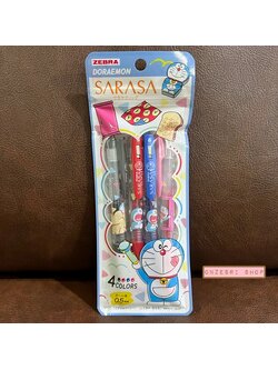 Set ปากกา Zebra Sarasa Clip จากญี่ปุ่น ลาย Doraemon สีขาว หัว 0.5 รวม 4 แท่ง หมึกสี Dark Grey, Red, Pale Blue, Pink