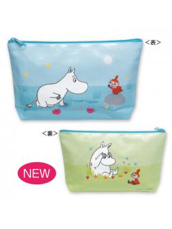 กระเป๋าผ้าเคลือบลาย Moomin สีโทนพาสเทลฟ้า-เขียว ลายหน้าหลังไม่เหมือนกัน ขนาด 20.5 x 12.5 x 4 ซม.