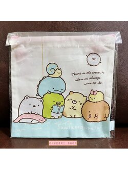 กระเป๋ารูดเชือกลาย Sumikko Gurashi Everyday สีขาวฟ้า ขนาด 20 x 20 ซม.