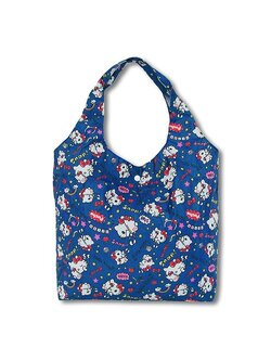 กระเป๋า Hello Kitty Eco Bag แบบฐานกว้าง ลาย Selfie (Blue) พับได้ พกพาสะดวก ขนาด 50 x 34 x 10 ซม. / ตอนพับ 16.5 x 12 x 3 ซม.