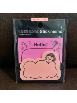 Luminous Stick Memo จากญี่ปุ่น กระดาษโน้ตมีกาวแบบสีสะท้อนแสง ลายเด็กผู้หญิง Hello! สีชมพู-ส้ม มี 2 ขนาด แผ่นใหญ่ 7.5 x 7.5 ซม. / แผ่นเล็ก 7 x 5 ซม. รวม 50 แผ่น