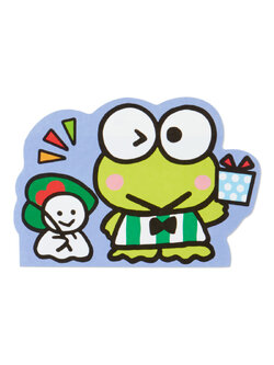 การ์ดเปล่า Sanrio & Seal Card แบบ Keroppi สามารถเขียนด้านในได้ มีสติกเกอร์น่ารักให้แปะได้ 1 แผ่น มาพร้อมซองลายน่ารักเข้ากัน ขนาดประมาณ 12 x 16 ซม.