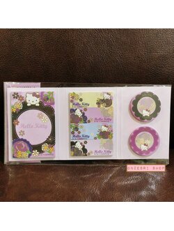 กระดาษโน้ตมีกาว Slim Sticky Note แบบเล่มเล็กบาง ลาย Hello Kitty ดอกไม้สีม่วง ขนาด 18.5 x 8.5 ซม.