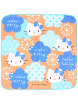 ผ้าขนหนู Hello Kitty Japanese Pattern Design Series ลายสไตล์ญี่ปุ่น ผืนเล็ก ลายสีน้ำตาลฟ้า ขนาด 25 x 25 ซม.