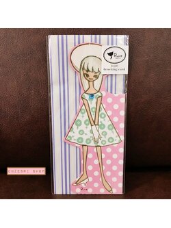 การ์ดเปล่าจากญี่ปุ่น Vintage Card Rune Naito เป็นแบบผู้หญิงชุดสีขาวเขียว ตรงด้านหน้าประดับเพชรตรงชุด มาพร้อมซองน่ารัก ขนาด 21 x 9.5 ซม.