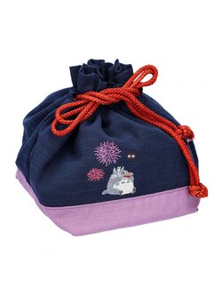 ถุงผ้ารูดเชือกแบบญี่ปุ่น Studio Ghibli Japanese Drawstring Bag แบบ My Neighbor Totoro Fireworks สีน้ำเงินม่วง ขนาด 30 x 20 x 16 ซม. ฐานกว้าง