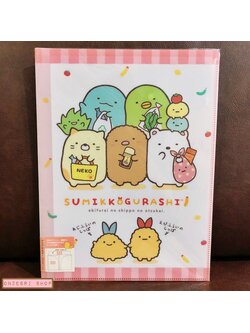 แฟ้ม A4 ลาย Sumikko Gurashi Tempura สีชมพูขาว ด้านในใส่เอกสารได้สองด้านซ้ายขวา เป็นแบบ pocket ใส่ได้ 10 ช่อง