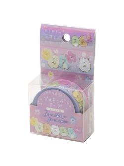 Glittering Masking Tape เทปตกแต่ง ลาย Sumikko Gurashi Floral สีชมพู ตรงลายมีสะท้อนแสงสีเงิน ขนาด 2 ซม. x 7 ม.