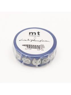 mt x Masking Tape เทปตกแต่ง Lisa Larson จากญี่ปุ่น ลายหัวแมว สีน้ำเงิน ขนาด 1.5 x 10 ม.