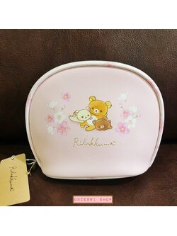 กระเป๋า Rilakkuma Sakura Series (Limited) แบบ Round Pouch แบบลายตรงกลาง ขนาด 15 x 12 x 7.5 ซม. เป็นหนัง PU