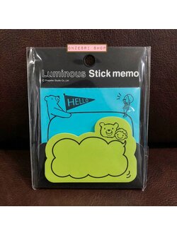 Luminous Stick Memo จากญี่ปุ่น กระดาษโน้ตมีกาวแบบสีสะท้อนแสง ลาย Hello Friends สีฟ้า-เขียว มี 2 ขนาด แผ่นใหญ่ 7.5 x 7.5 ซม. / แผ่นเล็ก 7 x 5 ซม. รวม 50 แผ่น
