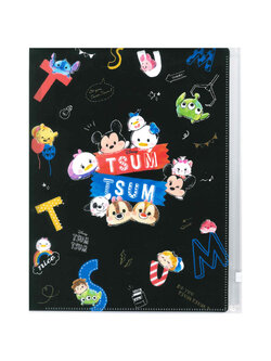 แฟ้ม A4 ลาย Disney Tsum Tsum สีดำ แยกใส่เอกสารได้ 6 ช่อง + 1 ช่องซิปด้านหลัง