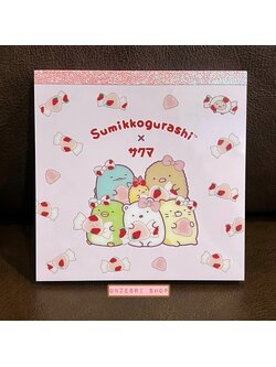 กระดาษโน้ต Sumikko Gurashi x Sakuma Strawberry Milk Candy Block Memo แบบสีชมพู ขนาด 10 x 10 ซม. มี 4 ลาย รวม 120 แผ่น