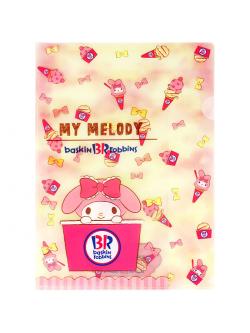 แฟ้ม A4 Sanrio x Baskin Robbins ลาย My Melody ใส่เอกสารได้ 3 ช่อง แบ่งเป็น 2 ซองเล็กด้านหน้าและ A4 ช่องสุดท้าย