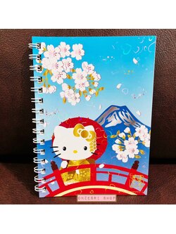 สมุดริมลวด Hello Kitty (Japan Limited) สีฟ้า ลายภูเขาไฟฟูจิ ขนาด 14.8 x 10.5 ซม. มี 80 หน้า