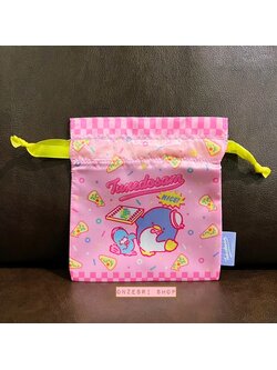 กระเป๋ารูดเชือก Sanrio 80s สีสดใส ลาย Tuxedo Sam สีชมพู เป็นเหมือนผ้าลื่น ๆ ขนาด 15 x 16 ซม.