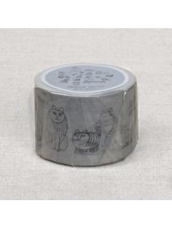 Masking Tape เทปตกแต่ง Lisa Larson จากญี่ปุ่น ลายแมวสีเทา ม้วนใหญ่ ขนาด 3.5 ซม. x 10 ม.