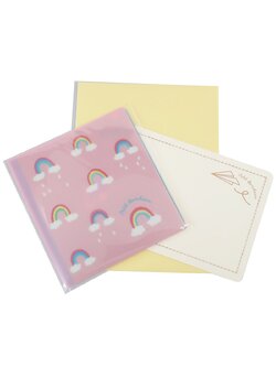 Petit Bonheur Mask Case & Card from Japan การ์ดพร้อมซองพลาสติกใส่มาสก์ แบบ Rainbow สีชมพู มาพร้อมซอง ใช้เป็นของขวัญได้ ขนาดการ์ด 12 x 9 ซม. / ขนาดซองใส่มาสก์ 20.5 x 11 ซม. (วัดแบบกางออก)