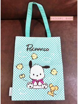 กระเป๋า Pochacco สีขาวเขียว ใบใหญ่ ใส่ A4 ได้ ขนาด 34 x 26 ซม. หูยาว 45 ซม.
