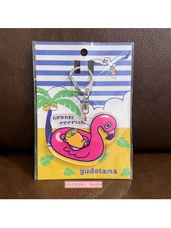 พวงกุญแจ Gudetama 5th Anniversary Summer Series ลายฟลามิงโก เป็นอะคริลิค ขนาด 8 x 8 ซม.