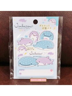 Jinbesan & Same-San Di-cut Sticky Note แบบสีฟ้า ขนาด 13.5 x 8 ซม. มี 5 ลาย รวม 20 แผ่น กระดาษมีกาวเหมือนพวก Post it