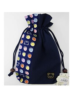 กระเป๋ารูดเชือก Rilakkuma สไตล์ญี่ปุ่น ทำจากผ้าญี่ปุ่นทั้งใบ สีน้ำเงินเข้ม ขนาด 17.5 x 25 x 2 ซม.