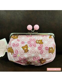 กระเป๋าปิ๊กแป๊ก Rilakkuma Japan Limited ปากปิดเปิดเป็นเหล็ก ผ้าญี่ปุ่นสีชมพู ฐานขยายได้เยอะ ขนาด 13 x 9 x 7 ซม.