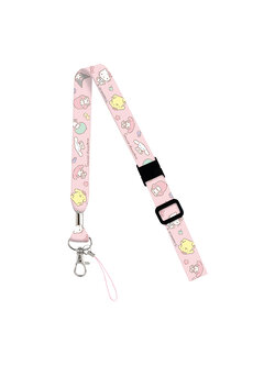 สายคล้องคอ/บัตร มีที่ห้อยมือถือตรงปลาย ลายรวมคาแรกเตอร์ Sanrio สีชมพู ขนาดสาย 88 x 2 ซม.
