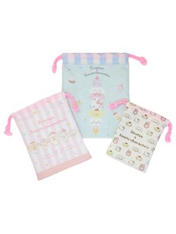 เซ็ตกระเป๋ารูดเชือก Sirotan x Sanrio Characters (Limited) มี 3 ใบในเซ็ต ขนาด 23 x 18 / 19 x 15 / 15 x 12 ซม.