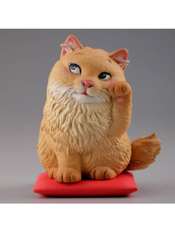Kaiyodo Capsule Q Museum Kunio Sato's Lucky Cat V.3 โมเดลแมวกวักนำโชค Maneki Neko พร้อมแท่นวาง แบบน้องแมว Persian สีส้ม สูงประมาณ 4 ซม.