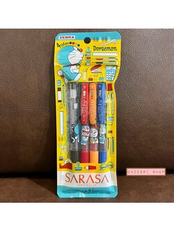 Set ปากกา Zebra Sarasa Clip จากญี่ปุ่น ลาย Doraemon สีเหลือง หัว 0.5 รวม 4 แท่ง หมึกสี Sepia Black, Red, Orange, Cobalt Blue