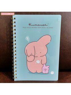 สมุดริมลวด หมีกระต่าย Kumausa แบบสีเขียว ขนาด B6 (18 x 12.5 ซม.) 120 หน้า