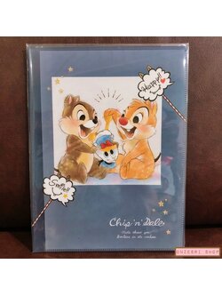 แฟ้ม A4 ลาย Chip & Dale ft. Donald Duck สีน้ำเงิน ด้านในใส่เอกสารได้สองด้านซ้ายขวา เป็นแบบ pocket ใส่ได้ 10 ช่อง