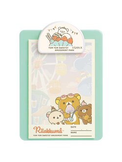 เซ็ตกระดาษโน้ตพร้อมที่หนีบ Rilakkuma Yum Yum Sweets? Amusement Park Memo & Binder แบบสีฟ้าอ่อน ขนาด 11 x 7.5 ซม. กระดาษมี 25 แผ่น