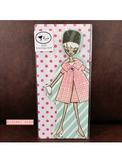 การ์ดเปล่าจากญี่ปุ่น Vintage Card Rune Naito เป็นแบบผู้หญิงชุดสีแดงขาว ตรงด้านหน้าประดับเพชรตรงชุด มาพร้อมซองน่ารัก ขนาด 21 x 9.5 ซม.