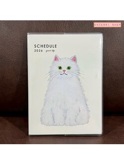 สมุด 2026 Schedule Book เล่มบาง A6 ลาย Yusuke Yonezu - Cat ขนาด 10.5 x 15.2 ซม. (48 หน้า) มีให้จดตั้งแต่เดือน 1/2026 - 12/2026 เป็นปฎิทินแบบ monthly