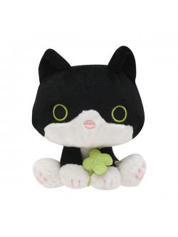 ตุ๊กตา Kutusita Nyanko - Clover and Happy Friends แบบแมวดำขาว Noraneko - Hachiware ถือใบ clover ตรงใบ clover ถอดออกได้ ขนาด 15.5 x 12.5 x 13 ซม.