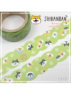 Masking Tape เทปตกแต่งจากญี่ปุ่น ลาย Shibanban Dicut สีเขียว ขนาด 1.8 ซม. x 5 ม.