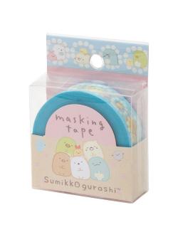 Masking Tape เทปตกแต่ง ลาย Sumikko Gurashi สีฟ้า ลายกรอบดอกไม้ ขนาด 1.5 ซม. x 12 ม.