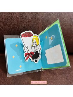 การ์ดเปล่า LINE Friends Characters Pop-up Mini Card ลาย James ถือช่อดอกไม้ ขนาด 8 x 8 ซม. ของแท้จากญี่ปุ่น
