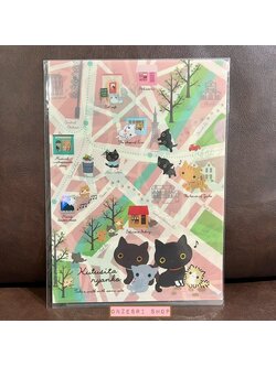 แฟ้ม A4 Kutusita Nyanko ลาย Map สีชมพู