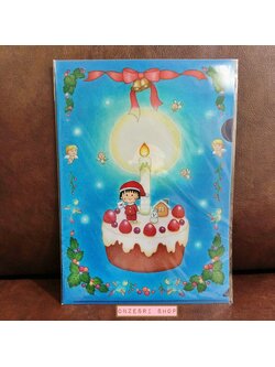 แฟ้ม A4 ลาย Chibi Maruko Christmas ลายเค้กสีน้ำเงิน