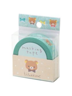 Masking Tape เทปตกแต่ง ลาย Rilakkuma สีฟ้า ลายโบว์ ขนาด 1.5 ซม. x 12 ม.
