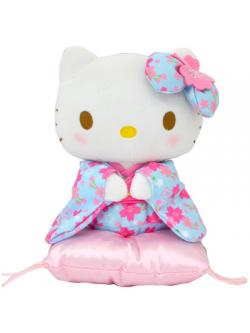 ตุ๊กตา Hello Kitty มีเบาะรองนั่ง ใส่กิโมโนสีฟ้า ขนาด 17 x 12 x 22 ซม.