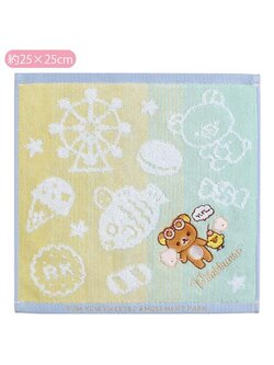 ผ้าขนหนู Rilakkuma Yum Yum Sweets? Amusement Park Mini Towel สีเหลือง-ฟ้า ขนาด 25 x 25 ซม.