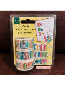 สติกเกอร์ตกแต่ง bande x mizutama จากญี่ปุ่น แบบตัวเลข & วัน เป็นสติกเกอร์แบบแยกชิ้นในรูปแบบม้วน ไว้ตกแต่งสมุดได้ (ตรงแพคเกจมีพลาสติกบุบนิดหน่อยจากการขนส่ง ไม่มีผลกับการใช้งาน)