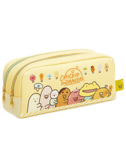 กระเป๋า Chickip Dancers 2 Zip Pen Case จาก San-X Japan สีเหลือง แบบยาว ใส่เครื่องเขียนได้ ขนาด 8 x 20 x 6 ซม.