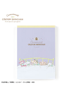 สมุดฉีก Cinnamoroll x Crayon Shinchan แบบสีม่วง ขนาด A6 (10.3 x 14.5 x 1.1 ซม.) มี 4 ลาย รวม 100 แผ่น